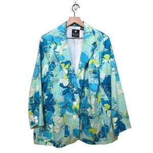Maggie Barnes Petites Blue Floral Oversize Single Breasted Blazer Jacker Sz 16WP